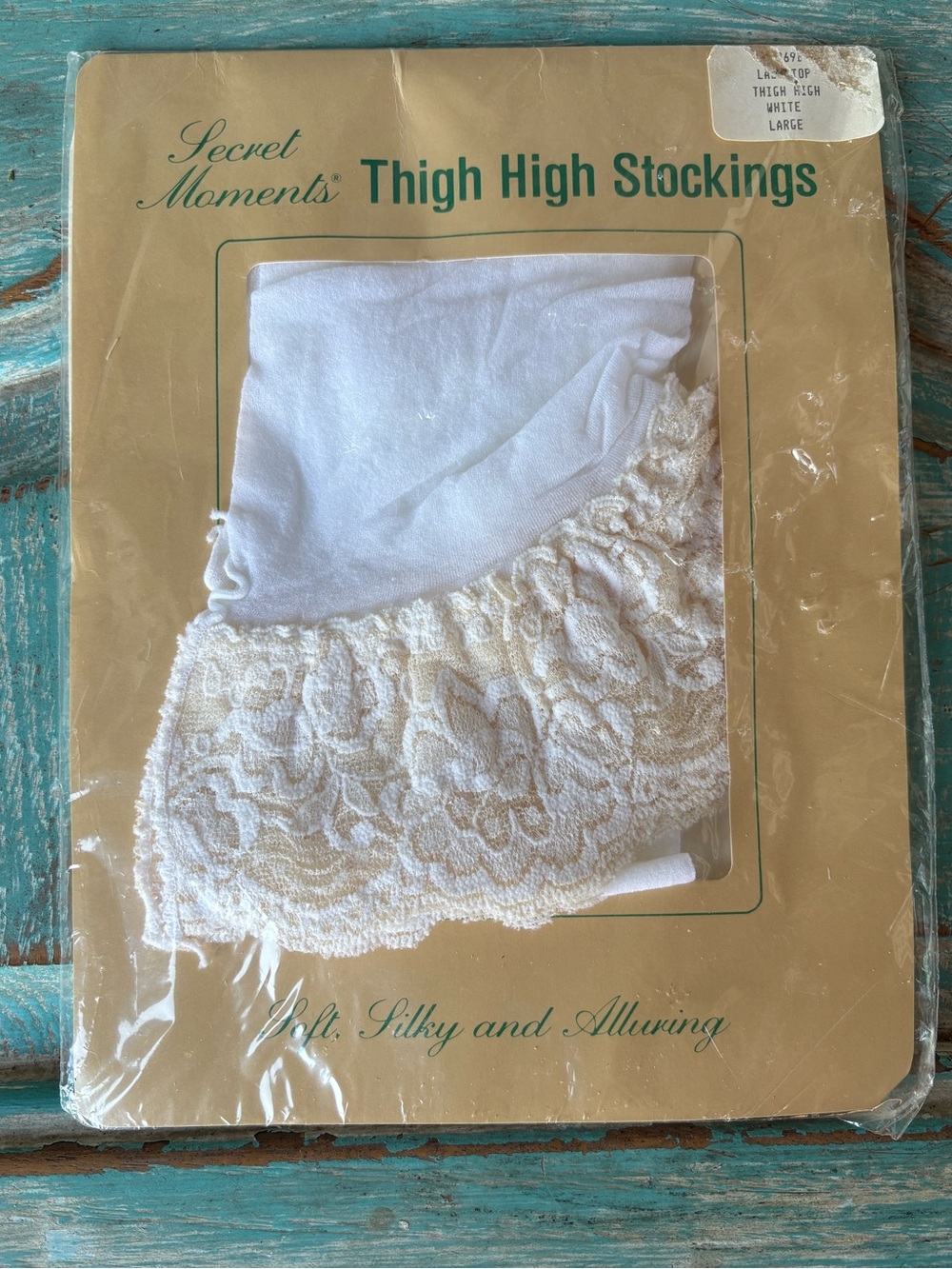 Vintage Secret Moments Thigh High Stockings White Lace Top Sheer Nylon LARGE